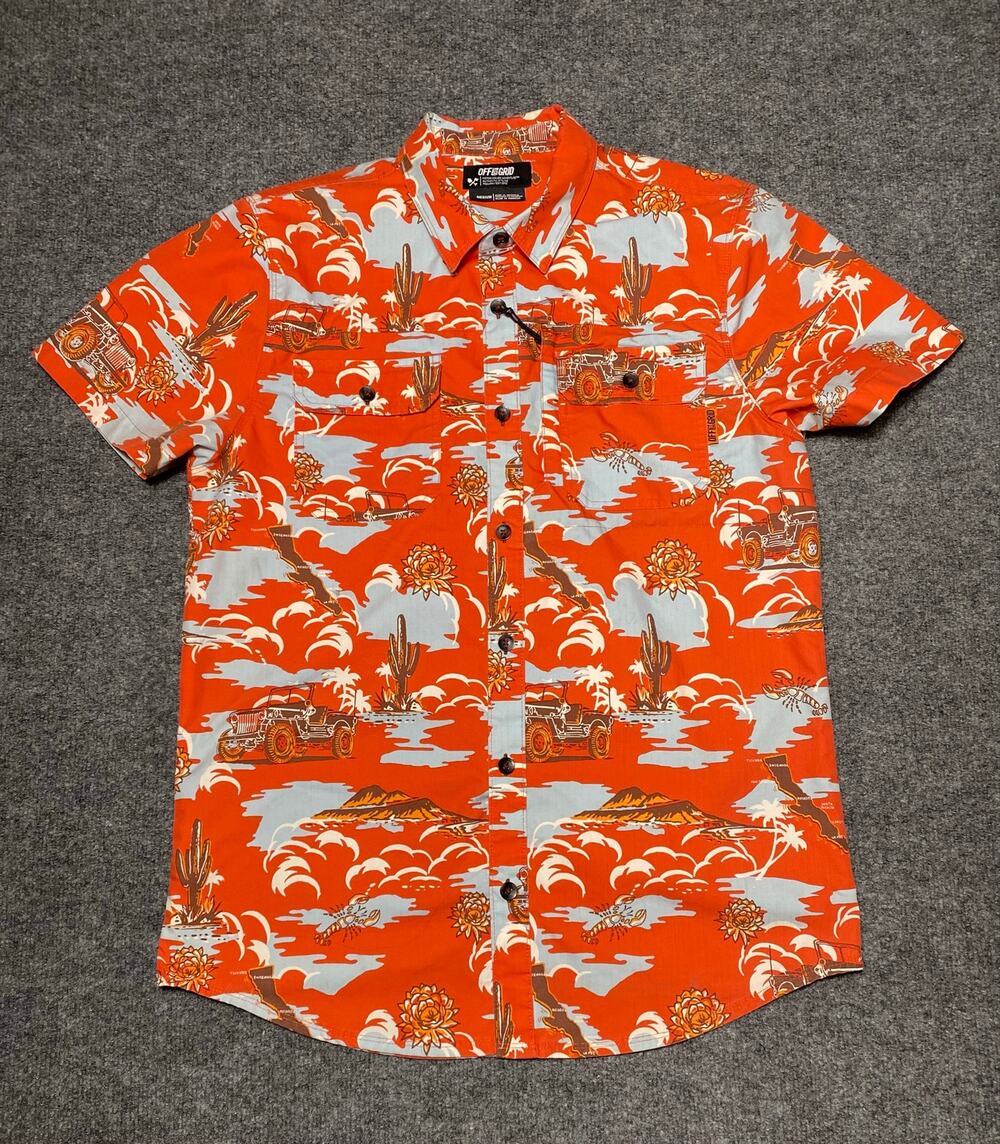 Off The Grid Shirt Orange Jeep Baja Ripstop Fishing Hiking Button Up 4x4 Men’s-M
